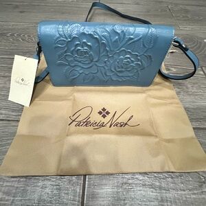 Patricia Nash Sky Blue Floral Crossbody Bag